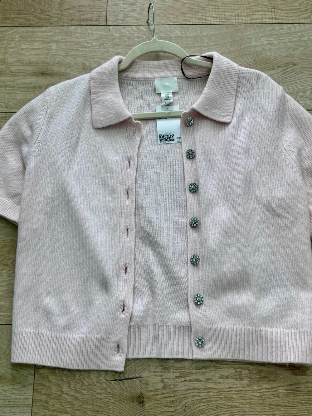 NWT Women’s Short Sleeve Polo Cardigan Baby Pink Chunky Knit Sweater